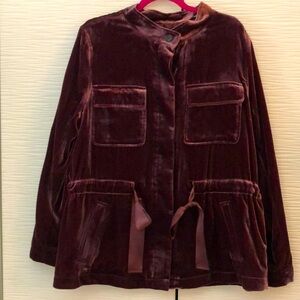 NWT LOFT burgundy/wine velvet jacket. XL. Ribbon drawstring at waist.
